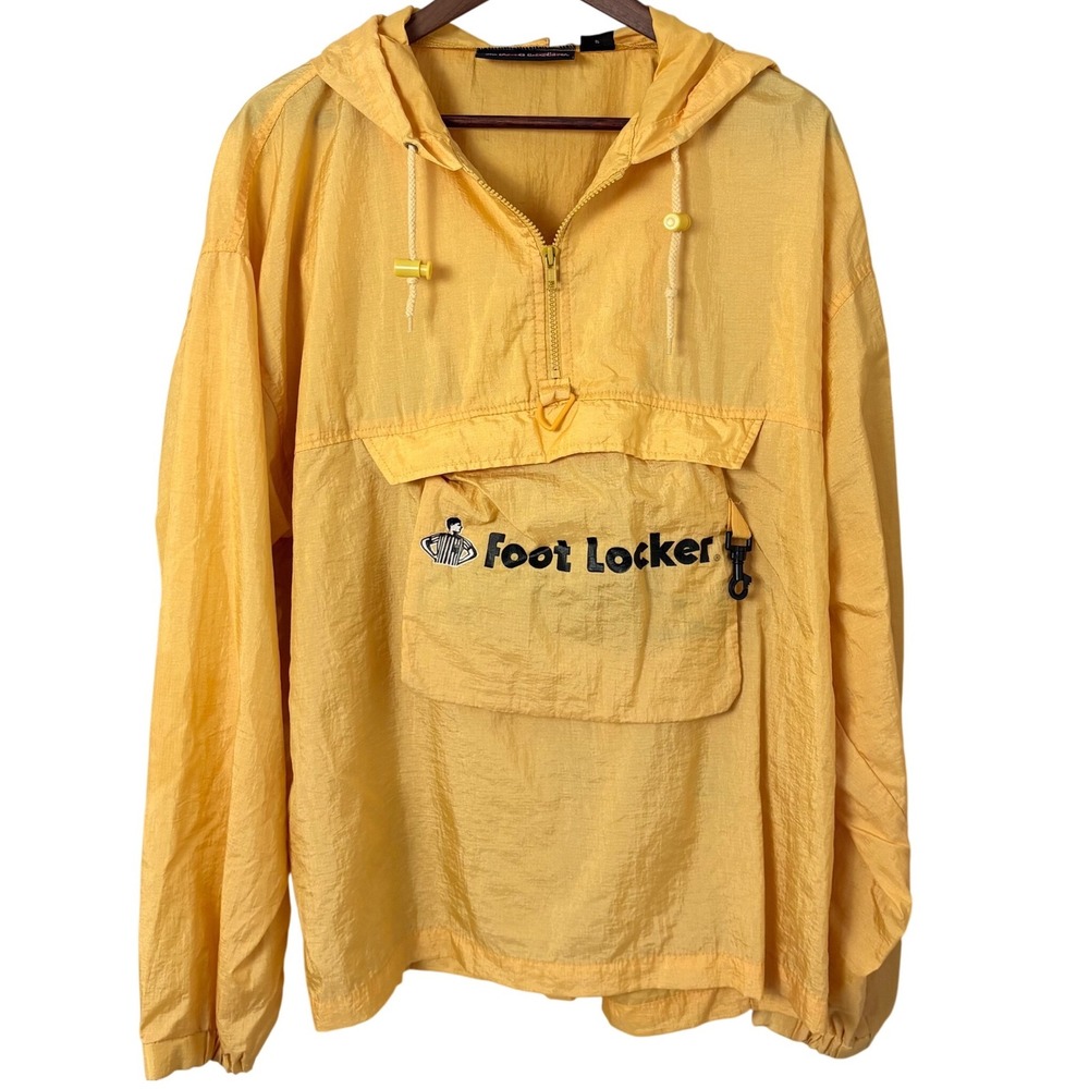 Foot Locker Windbreaker Jacket Mens Large Yellow Vintage 90s Anorak Half Zip